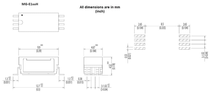 Mechanical Drawing - Standex Electronics Sanyu M Series Reed Relays